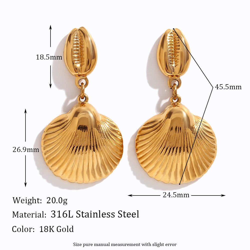 1 Pair Vintage Style Simple Style Classic Style Conch Shell Plating Stainless Steel 18k Gold Plated Drop Earrings