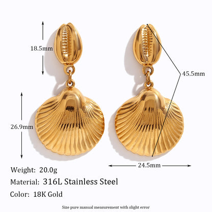 1 Pair Vintage Style Simple Style Classic Style Conch Shell Plating Stainless Steel 18k Gold Plated Drop Earrings