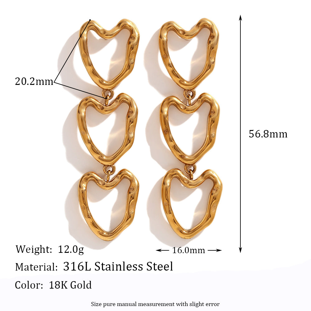 1 Pair Vintage Style Simple Style Classic Style Heart Shape Plating Hollow Out Stainless Steel 18k Gold Plated Drop Earrings Ear Studs