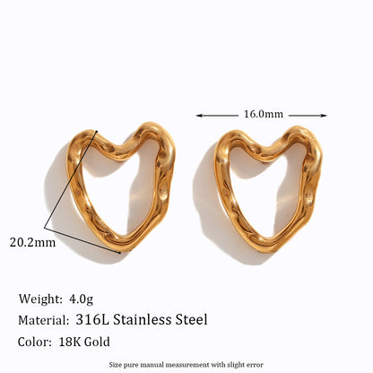 1 Pair Vintage Style Simple Style Classic Style Heart Shape Plating Hollow Out Stainless Steel 18k Gold Plated Drop Earrings Ear Studs