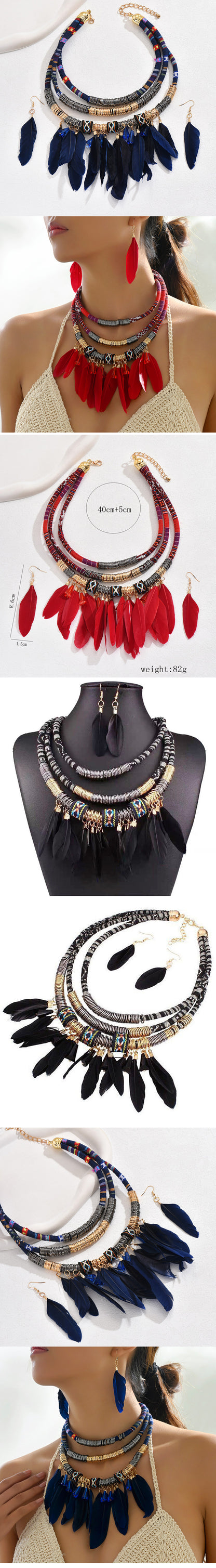 Bohemian Feather Rope Feather Women's Jewelry Set