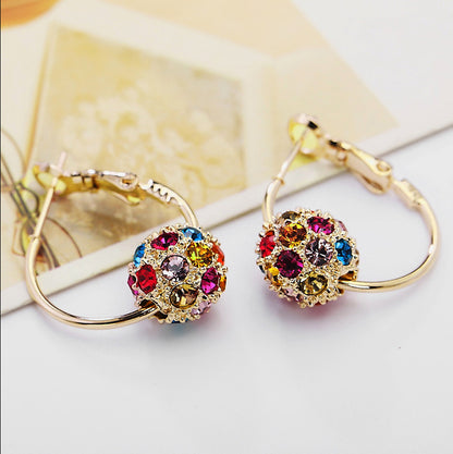 Wholesale Jewelry Elegant Ball Alloy Artificial Gemstones Plating Inlay Hoop Earrings