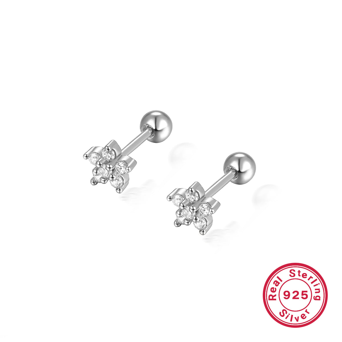 1 Pair Ig Style Commute Shiny Flower Plating Inlay Sterling Silver Zircon 18k Gold Plated White Gold Plated Ear Studs