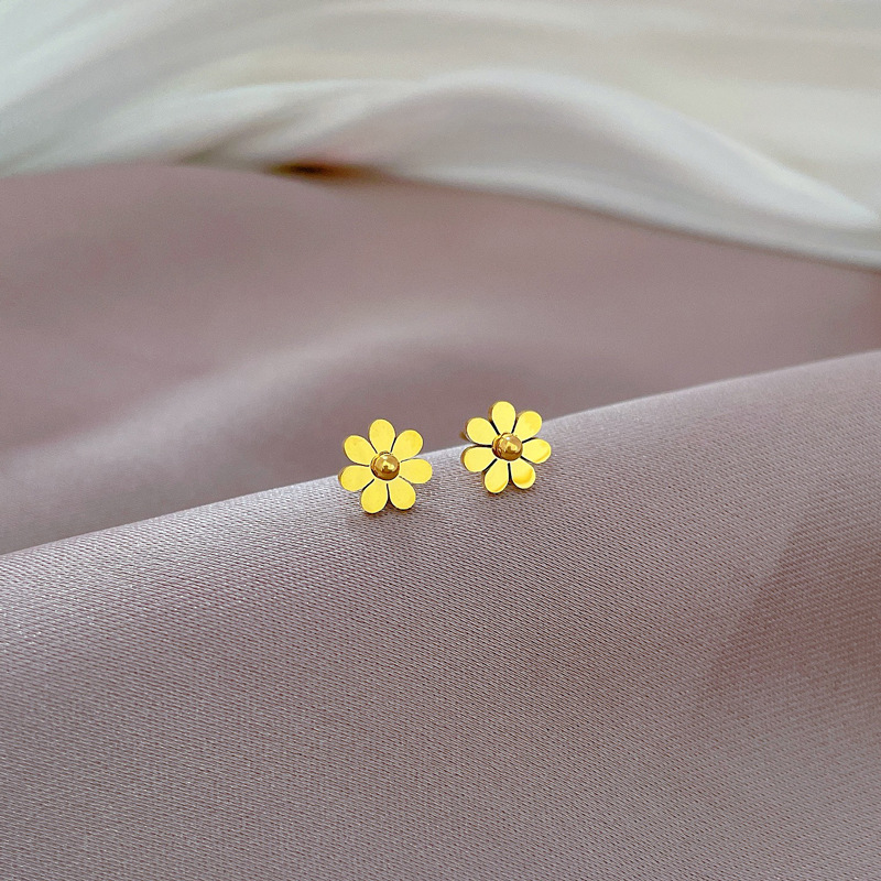 Sweet Simple Style Daisy Titanium Steel Bracelets Earrings Necklace