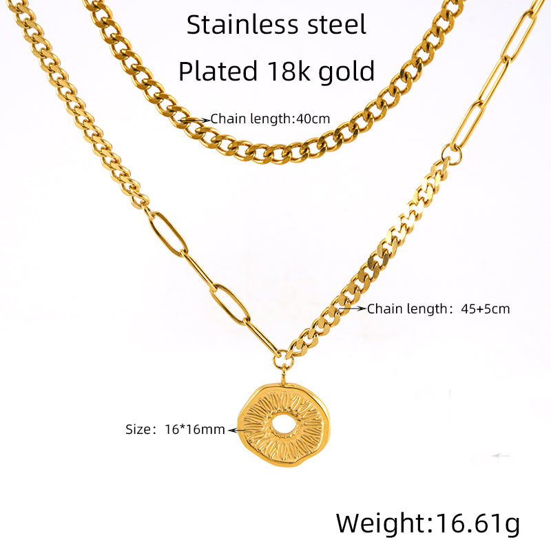 Ig Style Elegant Geometric Stainless Steel Plating Inlay Artificial Pearls 18k Gold Plated Layered Necklaces