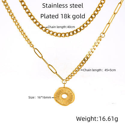 Ig Style Elegant Geometric Stainless Steel Plating Inlay Artificial Pearls 18k Gold Plated Layered Necklaces