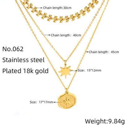 Ig Style Elegant Geometric Stainless Steel Plating Inlay Artificial Pearls 18k Gold Plated Layered Necklaces