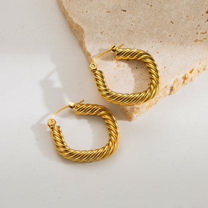 Elegant Vintage Style U Shape Geometric Stainless Steel Plating 18k Gold Plated Hoop Earrings