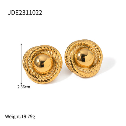 1 Pair Ig Style Round Solid Color Plating Stainless Steel 18k Gold Plated Ear Studs