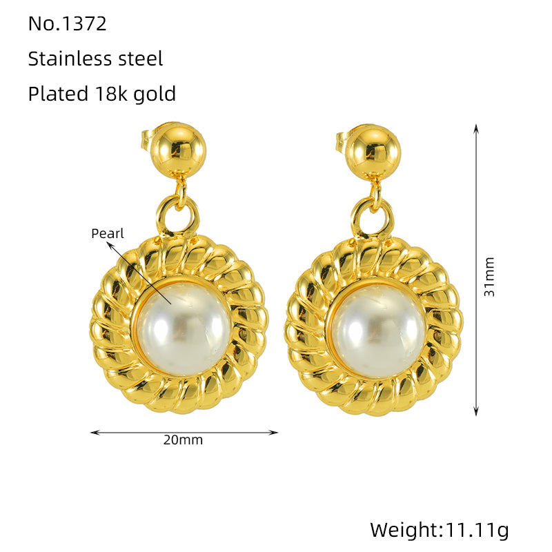 1 Pair Simple Style Round Plating Inlay Stainless Steel Artificial Pearls 18k Gold Plated Drop Earrings