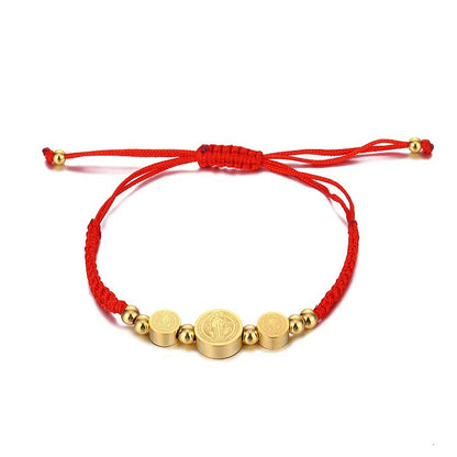 Vintage Style Human Round Stainless Steel Beaded Plating 18k Gold Plated Unisex Drawstring Bracelets