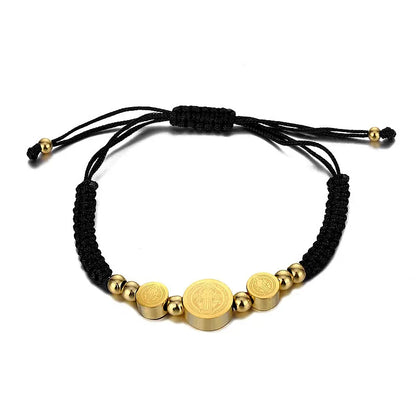 Vintage Style Human Round Stainless Steel Beaded Plating 18k Gold Plated Unisex Drawstring Bracelets