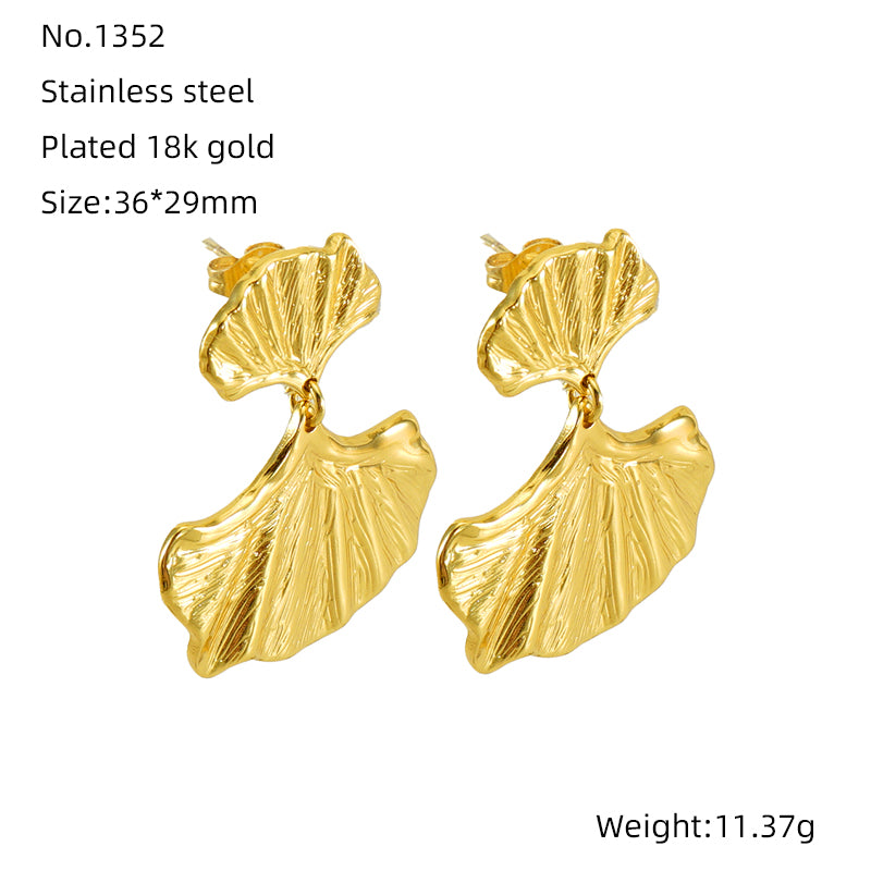 1 Piece Simple Style Ginkgo Leaf Plating Stainless Steel 18k Gold Plated Drop Earrings