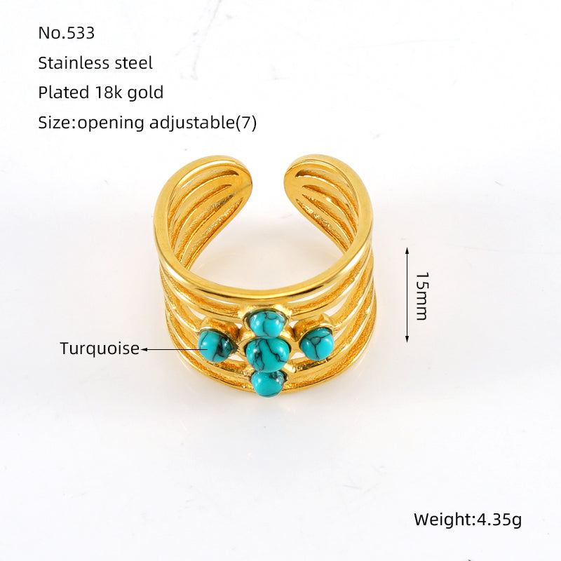 Simple Style Round Stainless Steel Plating Inlay Natural Stone 18k Gold Plated Open Rings