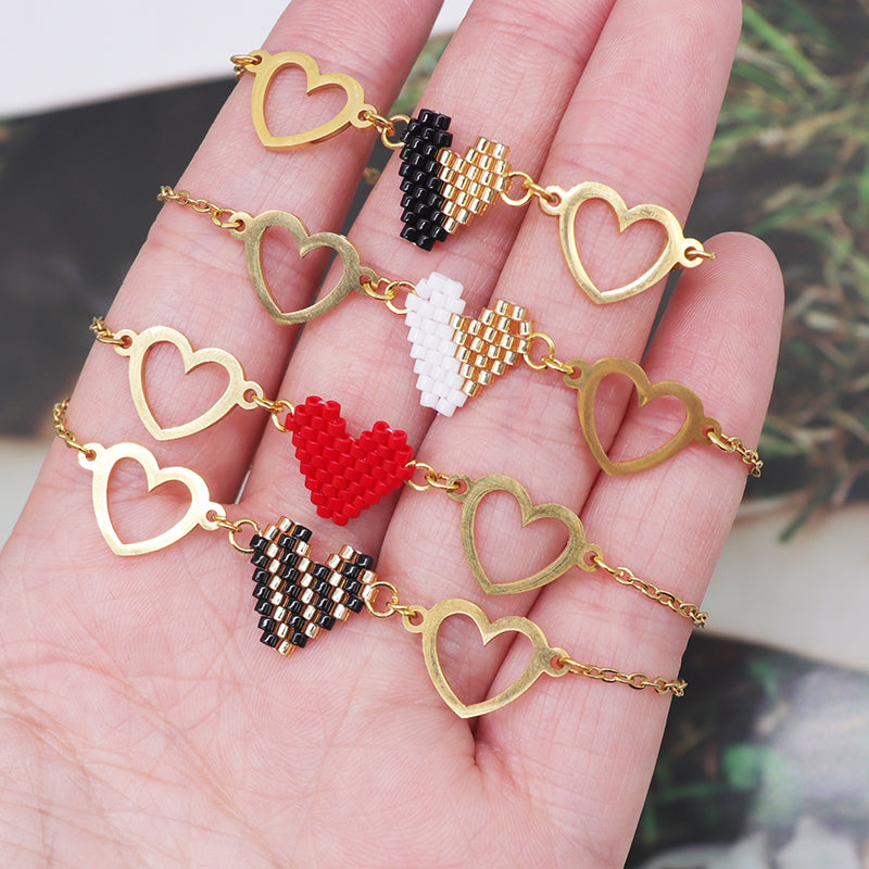Ig Style Color Block Heart Shape Alloy Glass Handmade Valentine's Day Unisex Bracelets