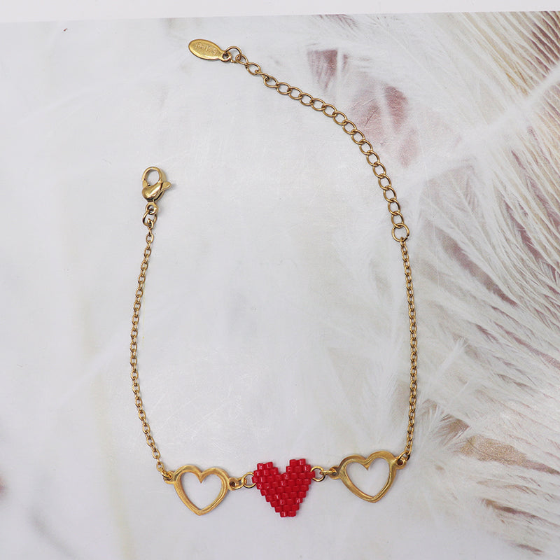 Ig Style Color Block Heart Shape Alloy Glass Handmade Valentine's Day Unisex Bracelets