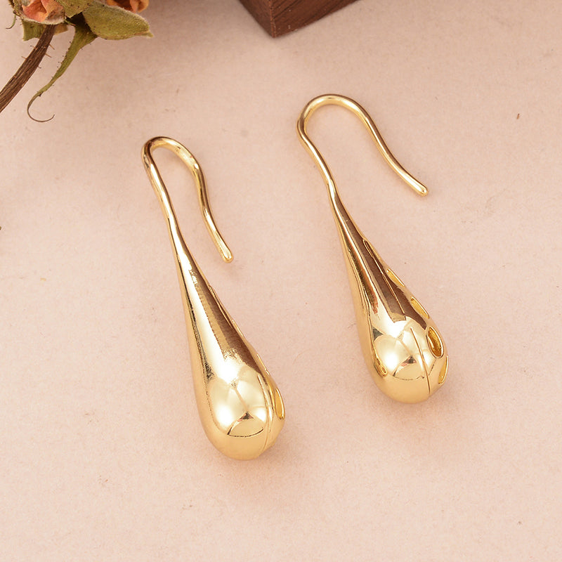 1 Pair Simple Style Water Droplets Solid Color Plating Hollow Out Copper 14k Gold Plated Drop Earrings