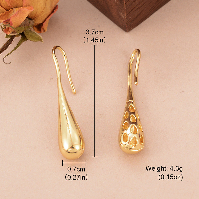 1 Pair Simple Style Water Droplets Solid Color Plating Hollow Out Copper 14k Gold Plated Drop Earrings