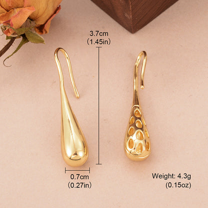 1 Pair Simple Style Water Droplets Solid Color Plating Hollow Out Copper 14k Gold Plated Drop Earrings