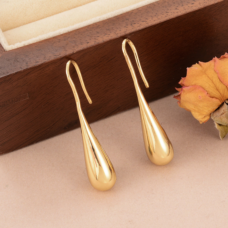 1 Pair Simple Style Water Droplets Solid Color Plating Hollow Out Copper 14k Gold Plated Drop Earrings