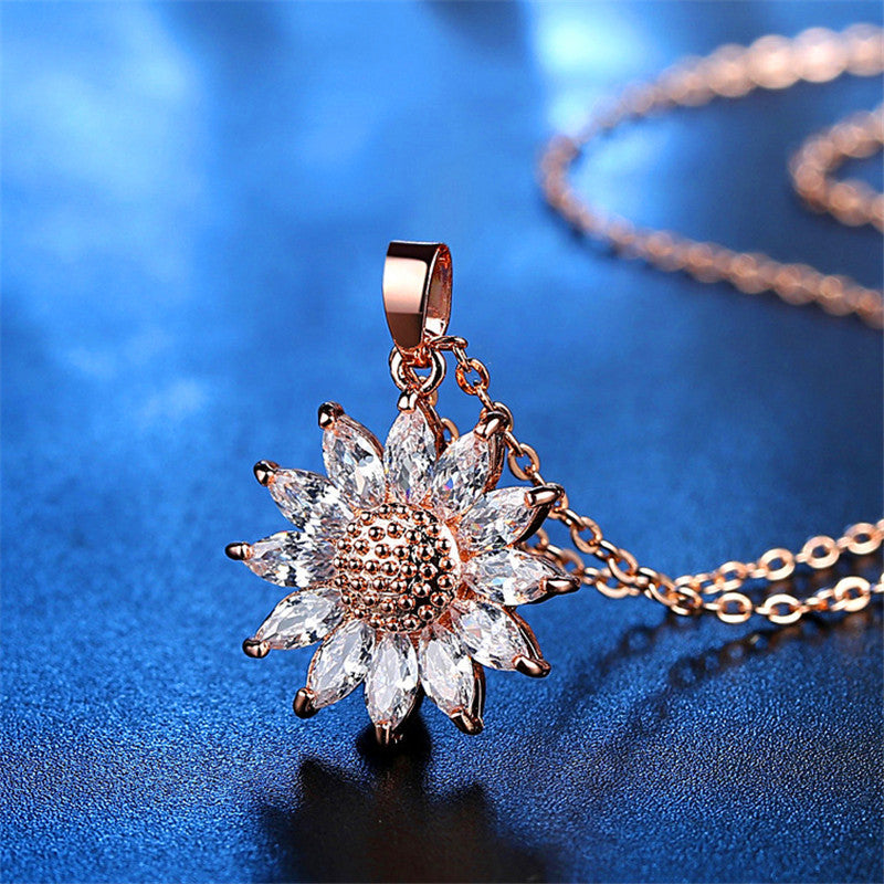 Lady Flower Copper Inlay Artificial Gemstones Necklace