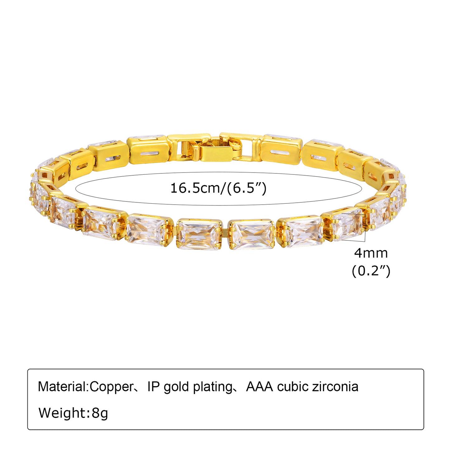 Simple Style Shiny Rectangle Stainless Steel Plating Inlay Zircon Gold Plated Bracelets