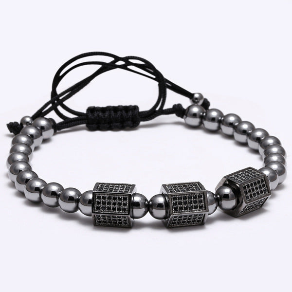 Hip-hop Punk Geometric Stainless Steel Titanium Steel Beaded Plating Inlay Zircon Men's Bracelets