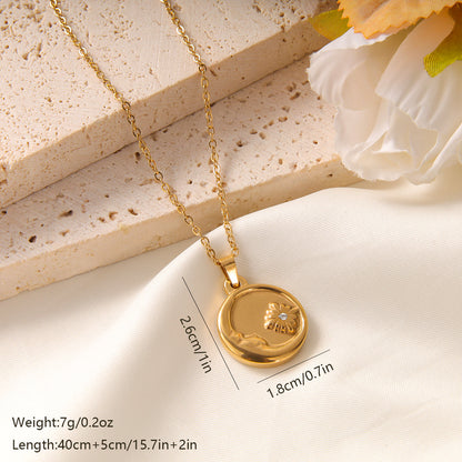 Elegant Vintage Style French Style Star Moon Eye Stainless Steel Plating Inlay Zircon 18k Gold Plated Pendant Necklace