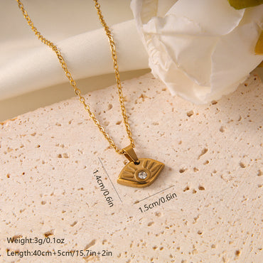 Vintage Style French Style Devil's Eye Solid Color Lotus Stainless Steel Plating Inlay Zircon 18k Gold Plated Pendant Necklace