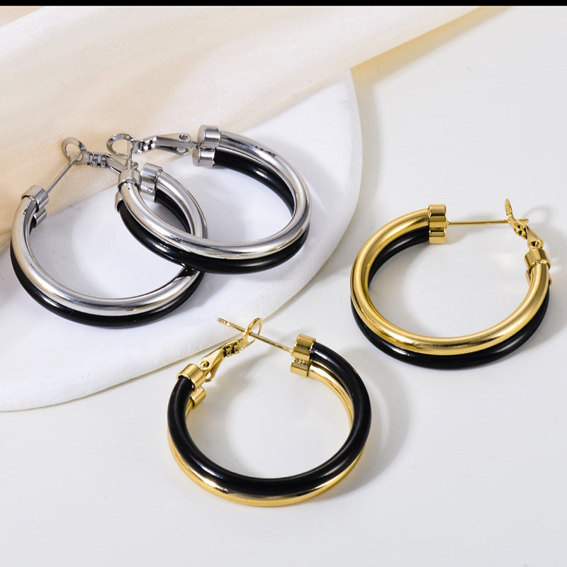 1 Pair Casual Modern Style Round Enamel Plating Stainless Steel Earrings