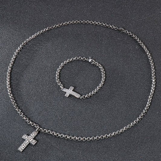 Hip-hop Retro Cross Titanium Steel Bracelets Necklace
