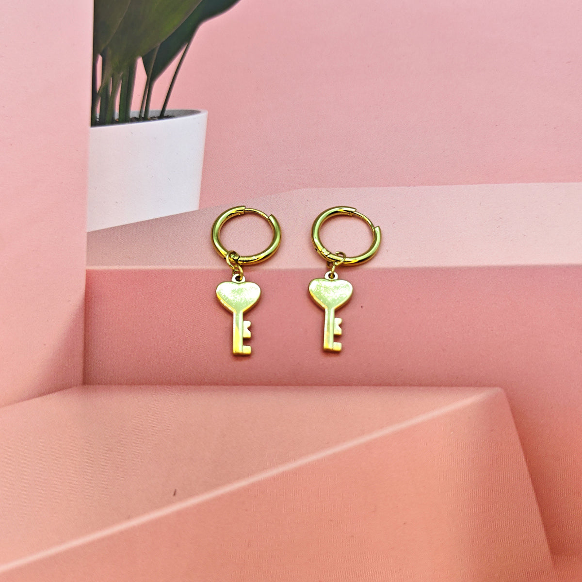 Casual Simple Style Classic Style Key Stamping Plating Stainless Steel 18k Gold Plated Drop Earrings