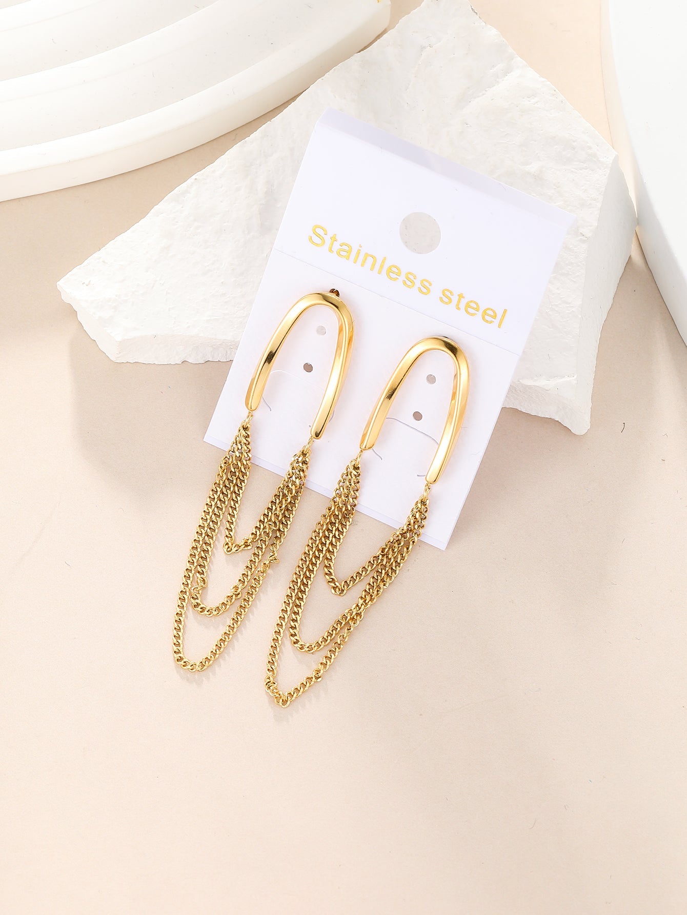 1 Pair Simple Style Geometric Stainless Steel 18k Gold Plated Drop Earrings