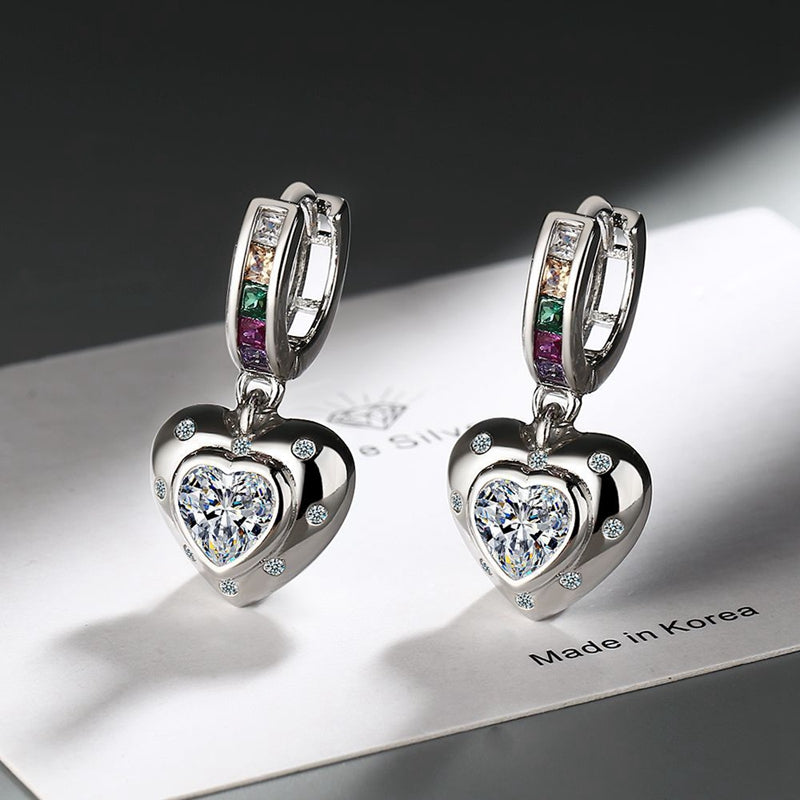 1 Pair Cute Heart Shape Plating Inlay Sterling Silver Zircon Gold Plated Silver Plated Drop Earrings