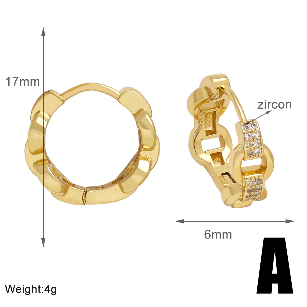 1 Pair Simple Style Solid Color Plating Inlay Copper Zircon 18k Gold Plated Hoop Earrings