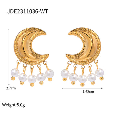 1 Pair Ig Style Moon Plating Stainless Steel Artificial Pearl 18k Gold Plated Drop Earrings