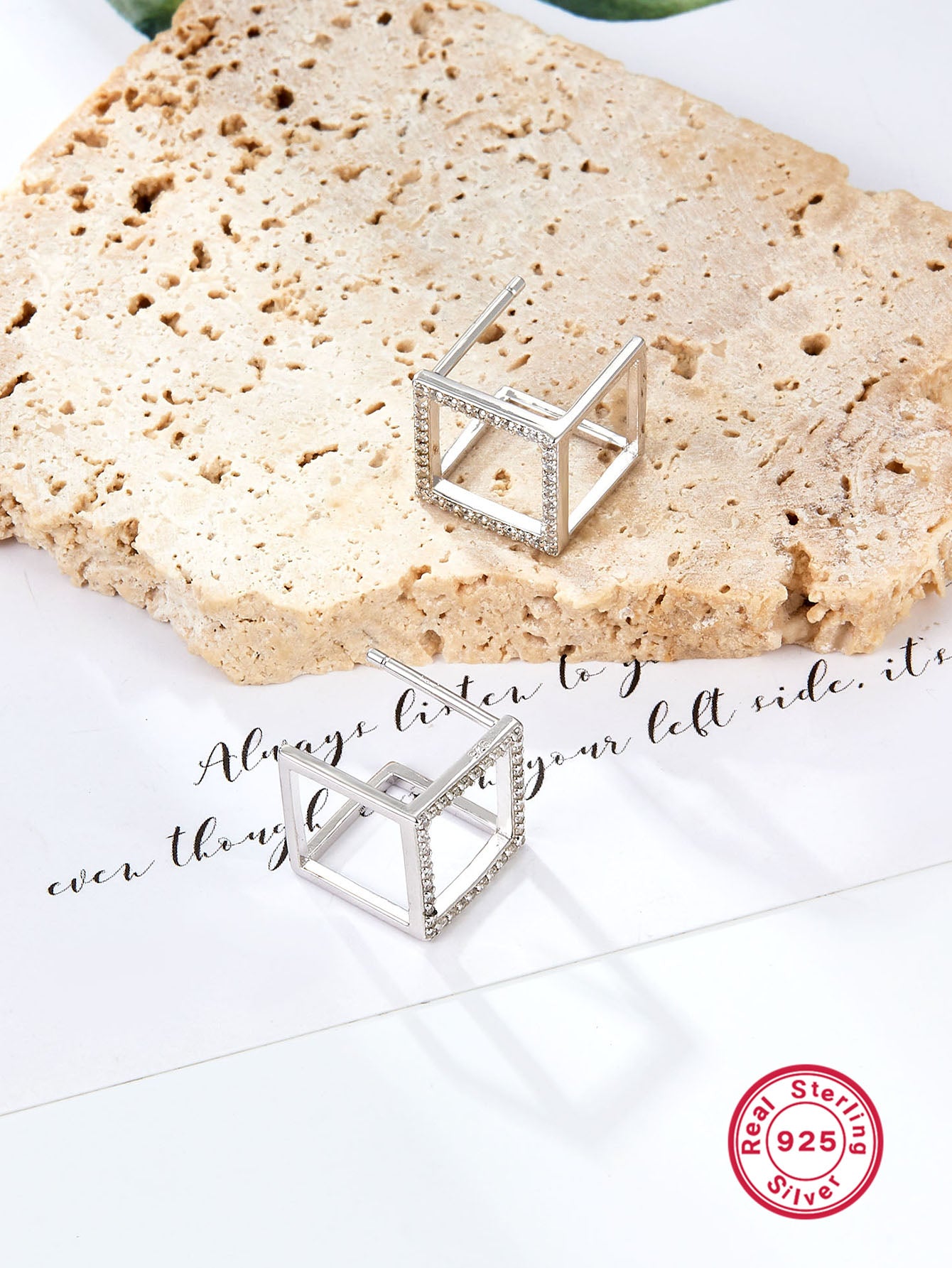 1 Pair Simple Style Commute Shiny Square Plating Hollow Out Inlay Sterling Silver Zircon White Gold Plated Ear Studs