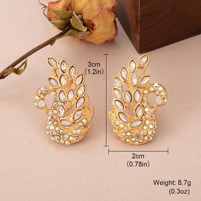 1 Pair Elegant Shiny Swan Inlay Copper Rhinestones Glass 18k Gold Plated Ear Studs