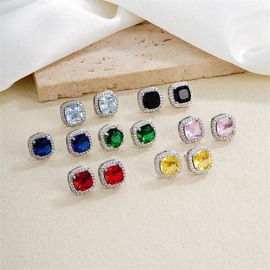 1 Pair Ig Style Simple Style Square Plating Inlay Copper Zircon Ear Studs