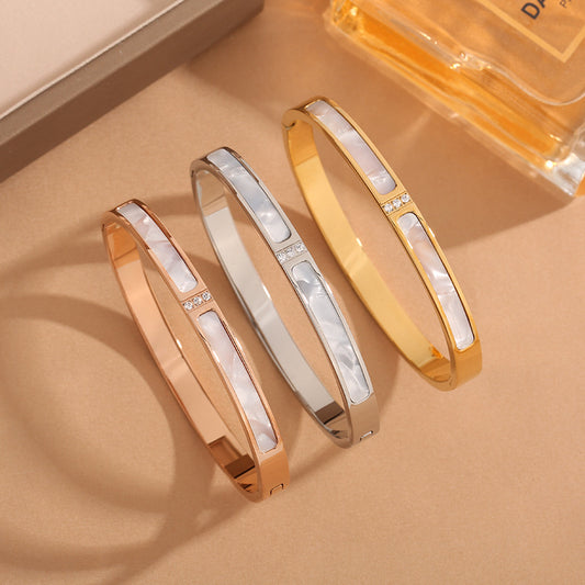 Elegant Solid Color Stainless Steel Shell Plating Gold Plated Bangle