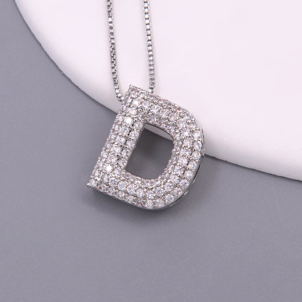 Simple Style Letter Copper Plating Inlay Zircon White Gold Plated Pendant Necklace