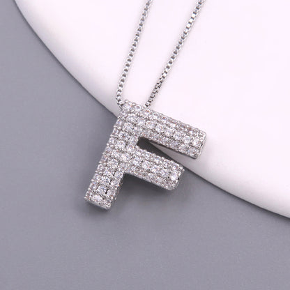 Simple Style Letter Copper Plating Inlay Zircon White Gold Plated Pendant Necklace