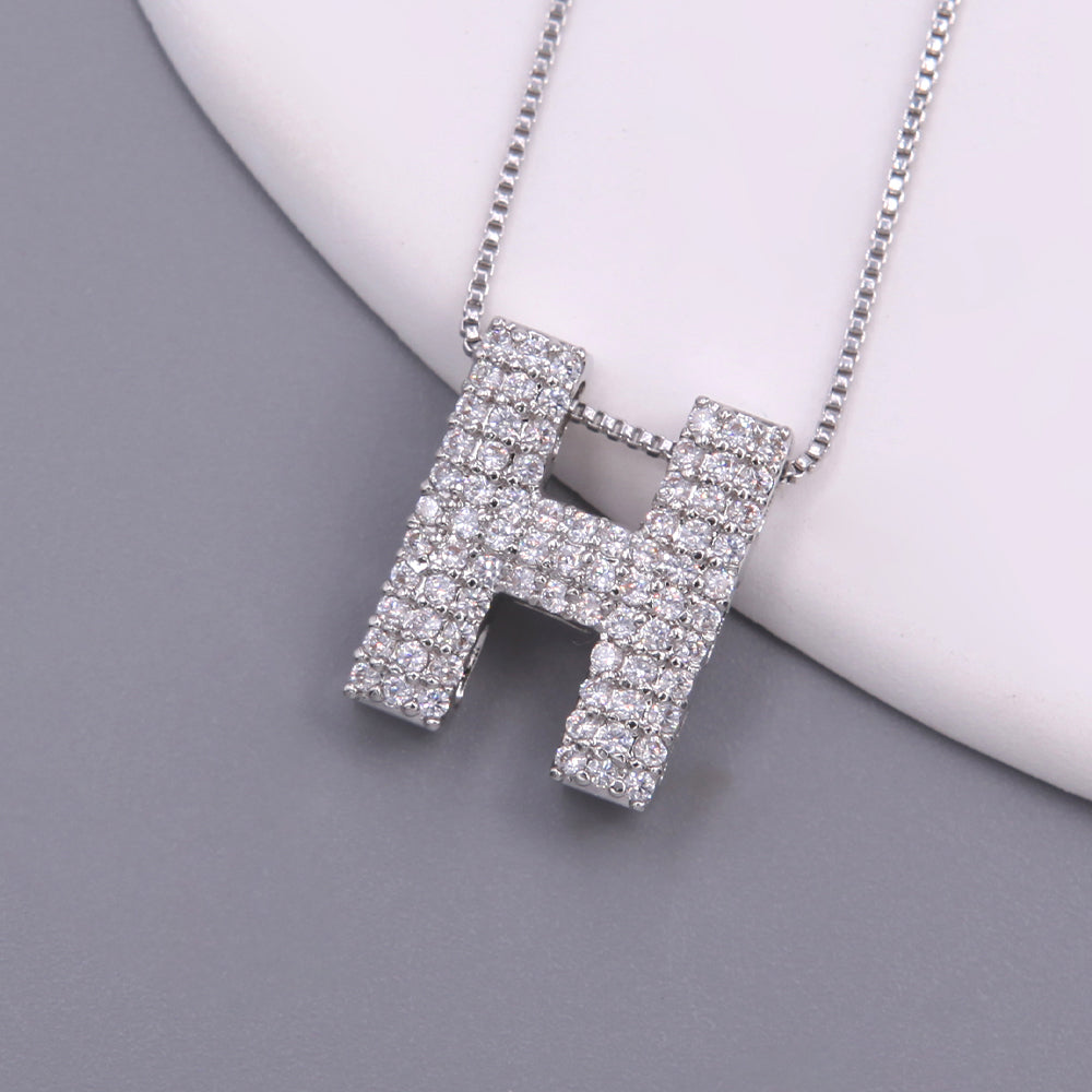 Simple Style Letter Copper Plating Inlay Zircon White Gold Plated Pendant Necklace