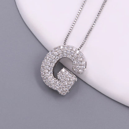 Simple Style Letter Copper Plating Inlay Zircon White Gold Plated Pendant Necklace