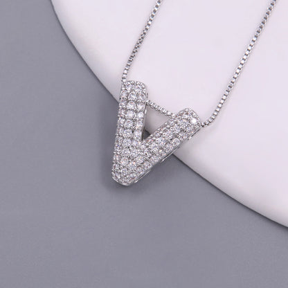 Simple Style Letter Copper Plating Inlay Zircon White Gold Plated Pendant Necklace