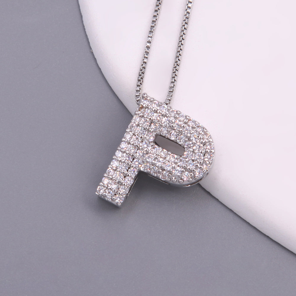 Simple Style Letter Copper Plating Inlay Zircon White Gold Plated Pendant Necklace