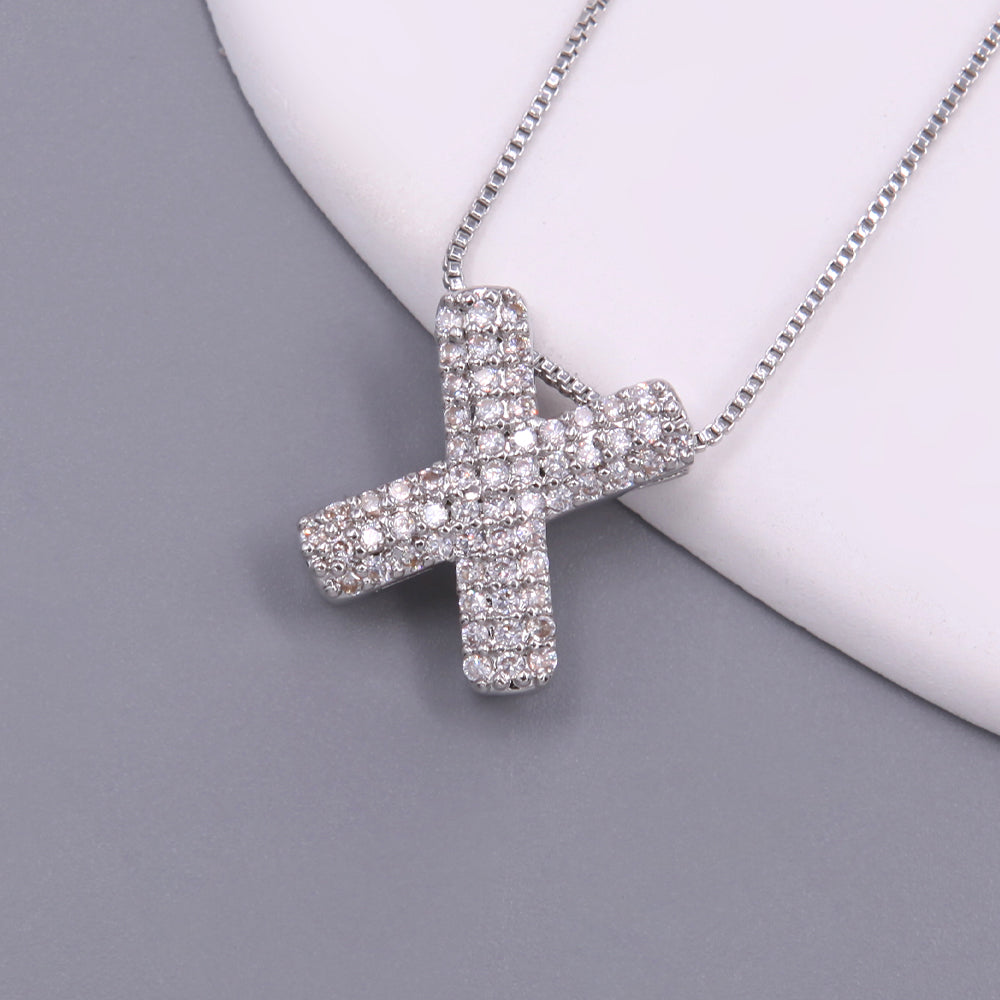 Simple Style Letter Copper Plating Inlay Zircon White Gold Plated Pendant Necklace