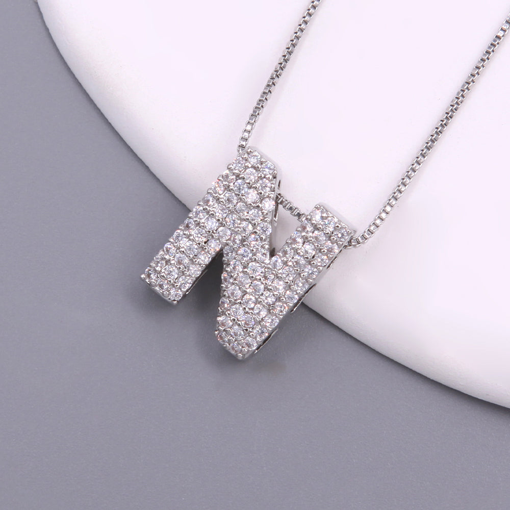 Simple Style Letter Copper Plating Inlay Zircon White Gold Plated Pendant Necklace