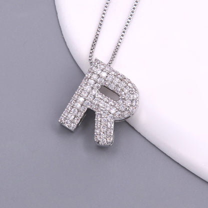 Simple Style Letter Copper Plating Inlay Zircon White Gold Plated Pendant Necklace