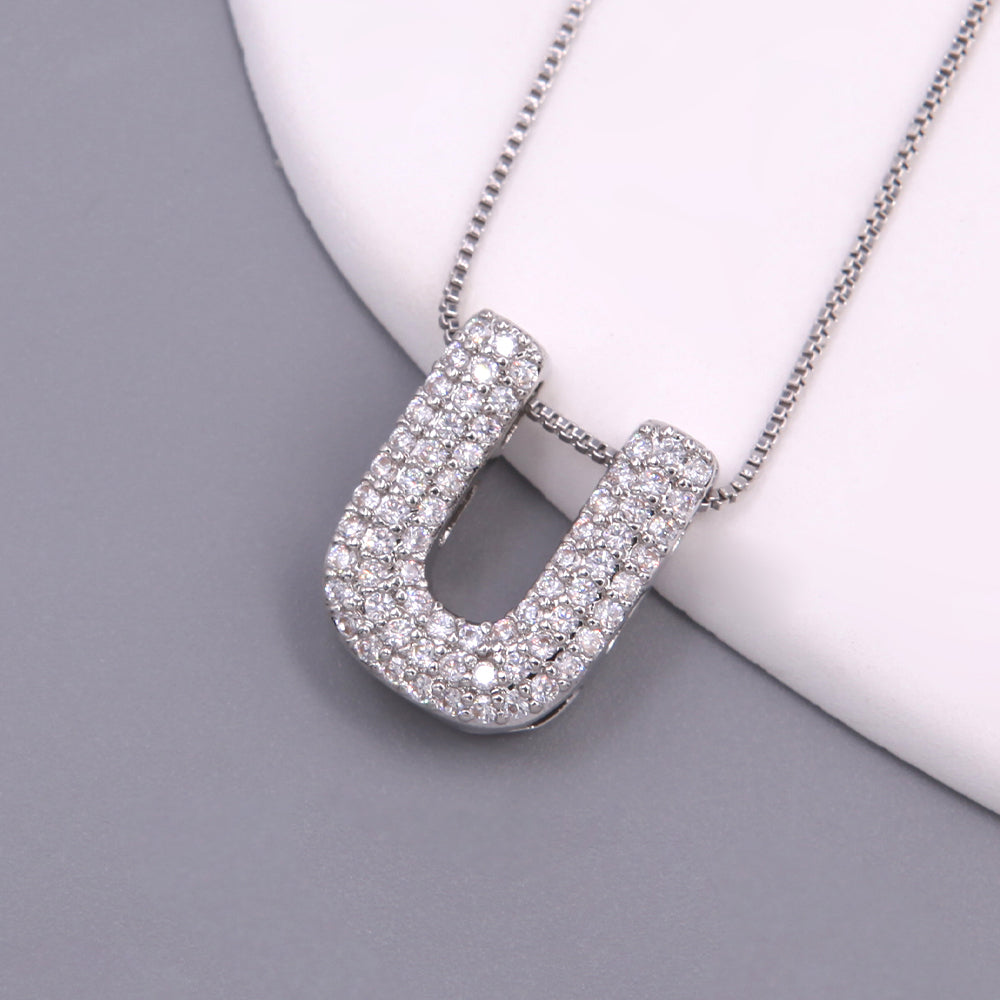 Simple Style Letter Copper Plating Inlay Zircon White Gold Plated Pendant Necklace